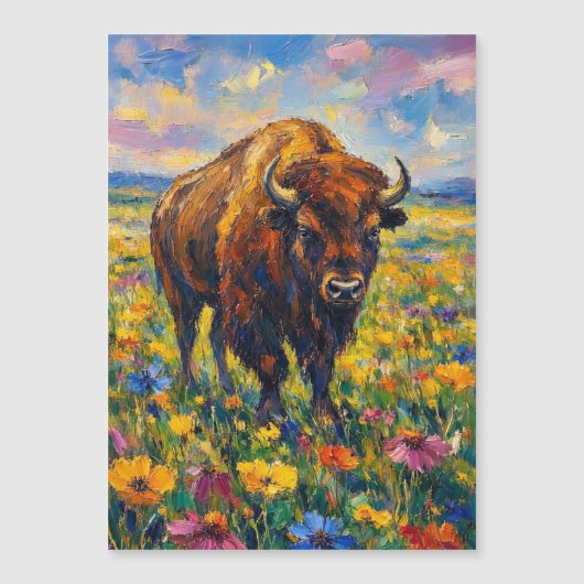 Buffalo in het veld met wilde bloemen Abstracte ku (Voorkant)