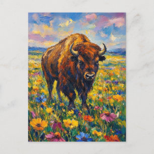 Buffalo in het veld met wilde bloemen Abstracte ku Briefkaart
