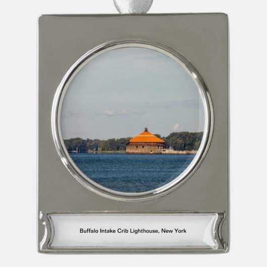 Buffalo Intake Wieg Lighthouder Verzilverd Banner Ornament (Voorkant)