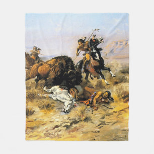 “Buffalo Jacht” Cowboy Kunst van Charles Russell Fleece Deken