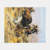“Buffalo Jacht” Cowboy Kunst van Charles Russell Fleece Deken (Voorkant (Horizontaal))