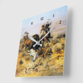 “Buffalo Jacht” Cowboy Kunst van Charles Russell Vierkante Klok (Hoek)