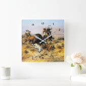 “Buffalo Jacht” Cowboy Kunst van Charles Russell Vierkante Klok (Huis)