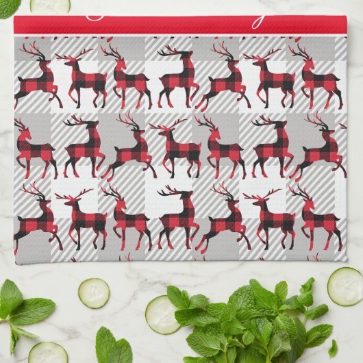 Buffalo-kalmerende rendieren op grijze buffelplaat theedoek (Gevouwen)
