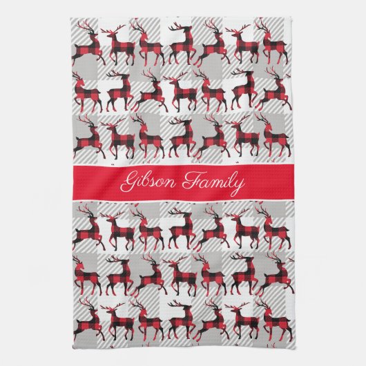 Buffalo-kalmerende rendieren op grijze buffelplaat theedoek (Verticaal)