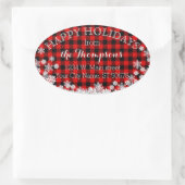 Buffalo Lumberjack Plaid Aangepaste Naam Adreslabe Ovale Sticker (Tas)