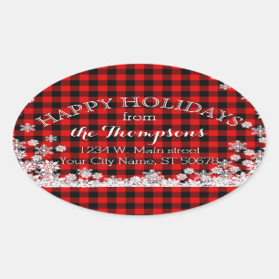 Buffalo Lumberjack Plaid Aangepaste Naam Adreslabe Ovale Sticker