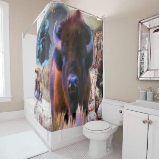 Buffalo Medicine Native American Shower Curtain Douchegordijn (In situ)