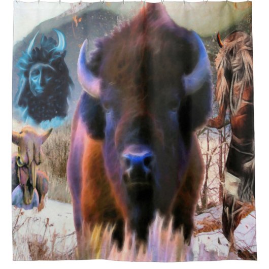 Buffalo Medicine Native American Shower Curtain Douchegordijn (Voorkant)