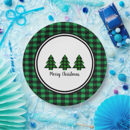 Buffalo met kerstbomen en rand papieren bordje (Feest)