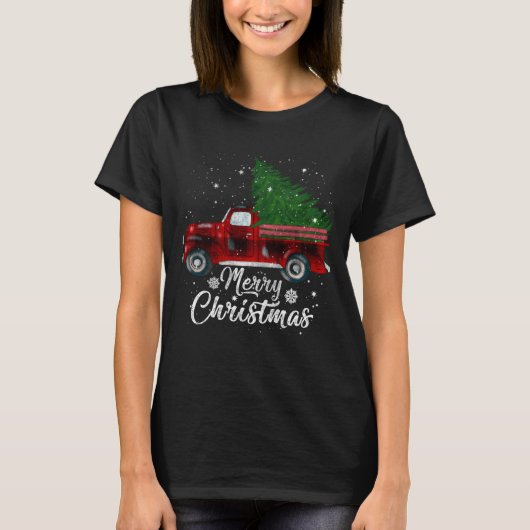 Buffalo met kerstboompjes Rood vrachtwagen  T-shirt (Voorkant)