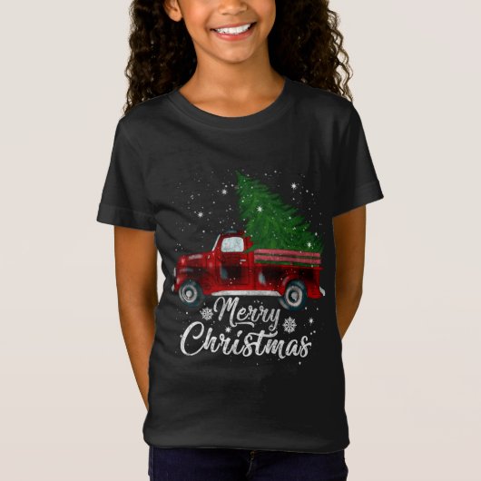Buffalo met kerstboompjes Rood vrachtwagen T-shirt (Voorkant)