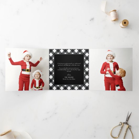 Buffalo met kerstfeestdag - drievoudige fotokaart drieluik wenskaart (Binnen)