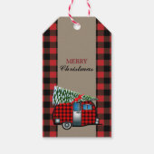 Buffalo met kerstkampeerwagen cadeaulabel (Voorkant)