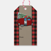 Buffalo met kerstkampeerwagen cadeaulabel (Achterkant)