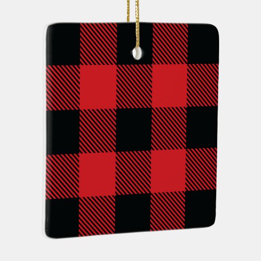 Buffalo met kerstrood en zwarte cheque keramisch ornament (Rechts)