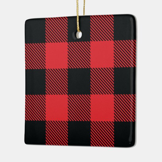 Buffalo met kerstrood en zwarte cheque keramisch ornament (Links)