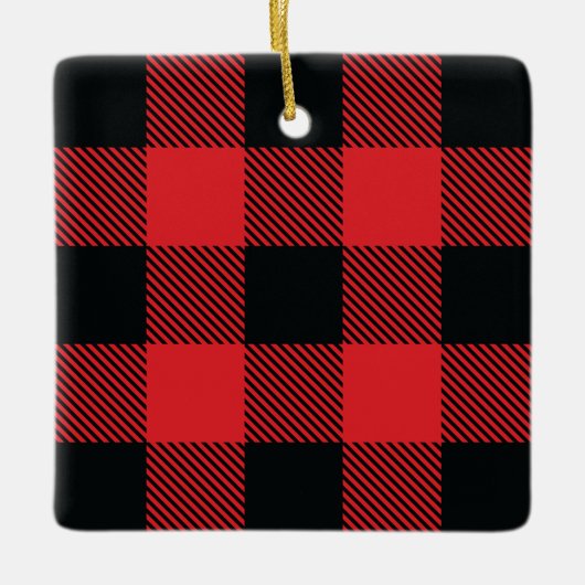 Buffalo met kerstrood en zwarte cheque keramisch ornament (Voorkant)