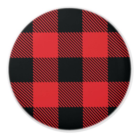 Buffalo met kerstrood en zwarte cheque keramische knop (Voorkant)