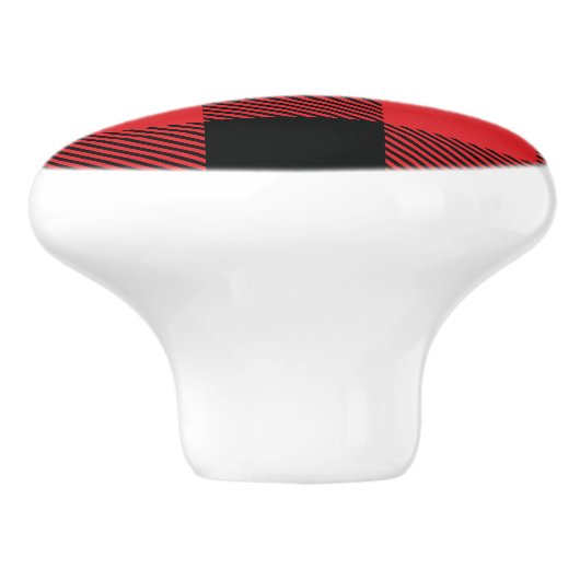 Buffalo met kerstrood en zwarte cheque keramische knop (Zijkant)