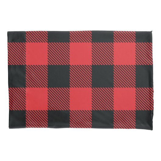 Buffalo met kerstrood en zwarte cheque kussensloop (Voorkant)