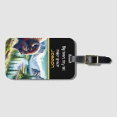 Buffalo met uitzicht op een rustige riviervallei bagagelabel (Voorkant (horizontaal))