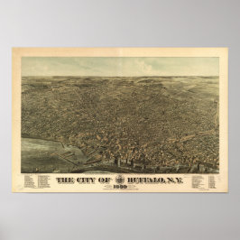 Buffalo New York 1880 Antiek panoramische kaart Poster