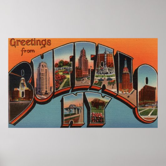 Buffalo, New York - grote lettertjes Poster (Voorkant)