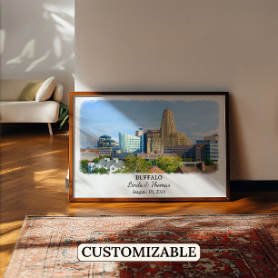 Buffalo New York Poster, Watercolor, Op Maat Poster