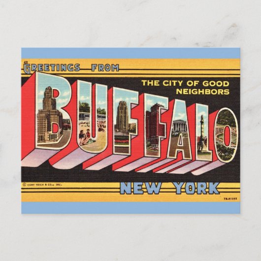 Buffalo New York Retro Briefkaart (Voorkant)
