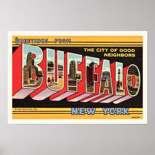 Buffalo New York Retro Groet Print (Voorkant)