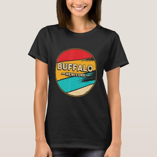Buffalo New York Retro Sunset US State Buf T-shirt (Voorkant)