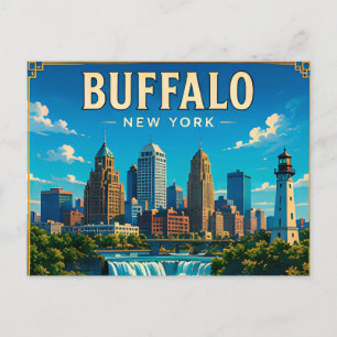 🌊 Buffalo New York Silhouet en Waterfront Briefkaart