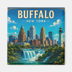 🌊 Buffalo New York Silhouet en Waterfront Magneet