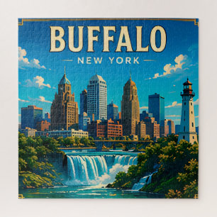 🌊 Buffalo New York Silhouette en Waterfront Legpuzzel