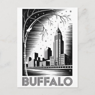 Buffalo New York Silhouette Zwart Wit Houtsnede Feestdagenkaart