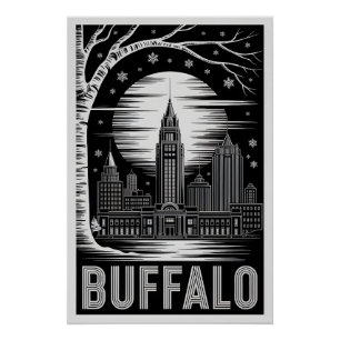 Buffalo New York Silhouette Zwart Wit Houtsnede Perfect Poster