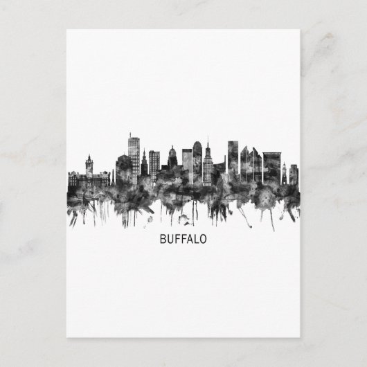 Buffalo New York Skyline BW Feestdagenkaart (Voorkant)