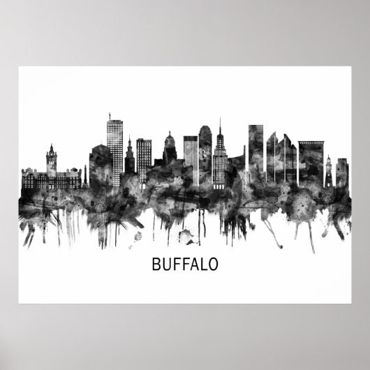 Buffalo New York Skyline BW Poster (Voorkant)