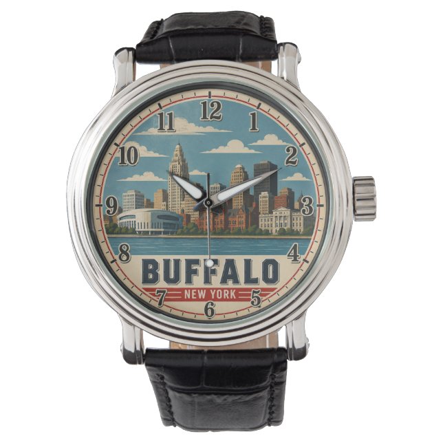 Buffalo New York Skyline Horloge (Voorkant)