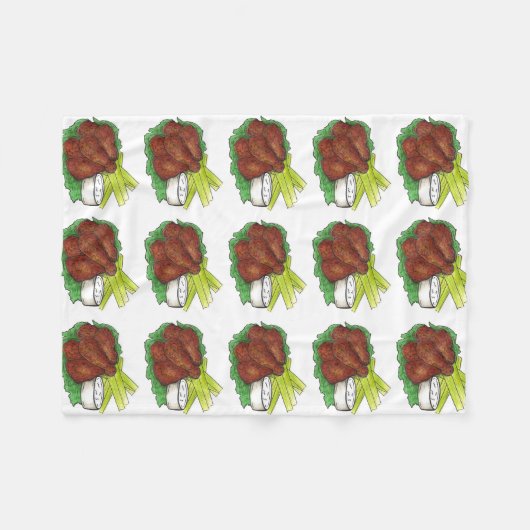 Buffalo NY BBQ Hot Chicken Wings Celery Foodie Fleece Deken (Voorkant (Horizontaal))