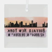 Buffalo NY City Skyline Latitude en Lengtegraad Glas Ornament (Achterkant)