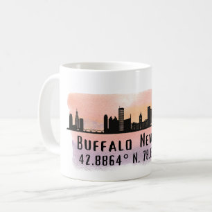 Buffalo NY City Skyline Latitude en Lengtegraad Koffiemok
