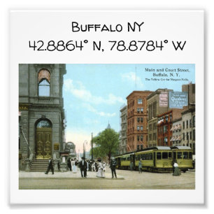 Buffalo NY Map Coördineert  stijl Foto Afdruk