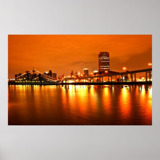 Buffalo NY, Nachtlucht Poster (Voorkant)