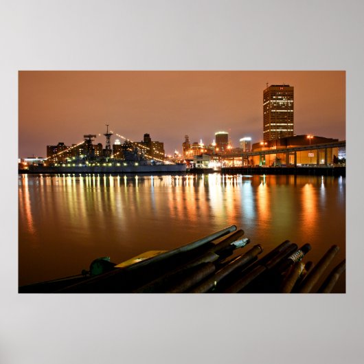 Buffalo, NY 's nachts Poster (Voorkant)