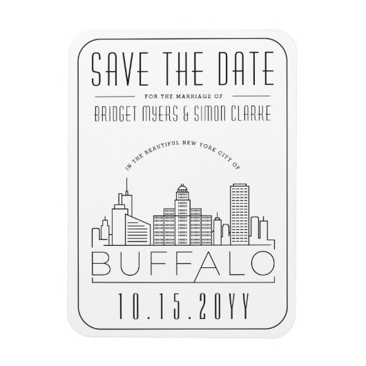 Buffalo NY Wedding Stylized Skyline sparen de Datu Magneet (Verticaal)