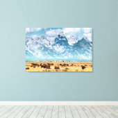 Buffalo onder het Grand Teton-gebergte Canvas Afdruk (Insitu (Houten vloer))