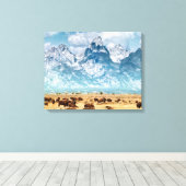 Buffalo onder het Grand Teton-gebergte Canvas Afdruk (Insitu (Houten vloer))