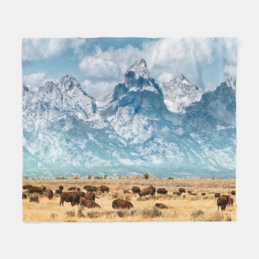 Buffalo onder het Grand Teton-gebergte Fleece Deken (Voorkant (Horizontaal))